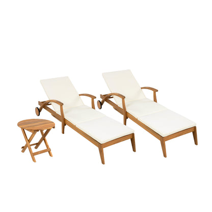 Outdoor Acacia Wood Recliner and Table Set