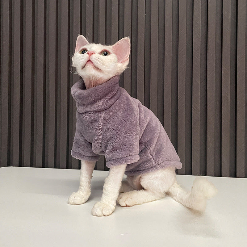 Fashion Personality Ren Fa Cai hairless cat clothes in lavender plush hoodie by Pet Zen on Tampa Home & Garden Store