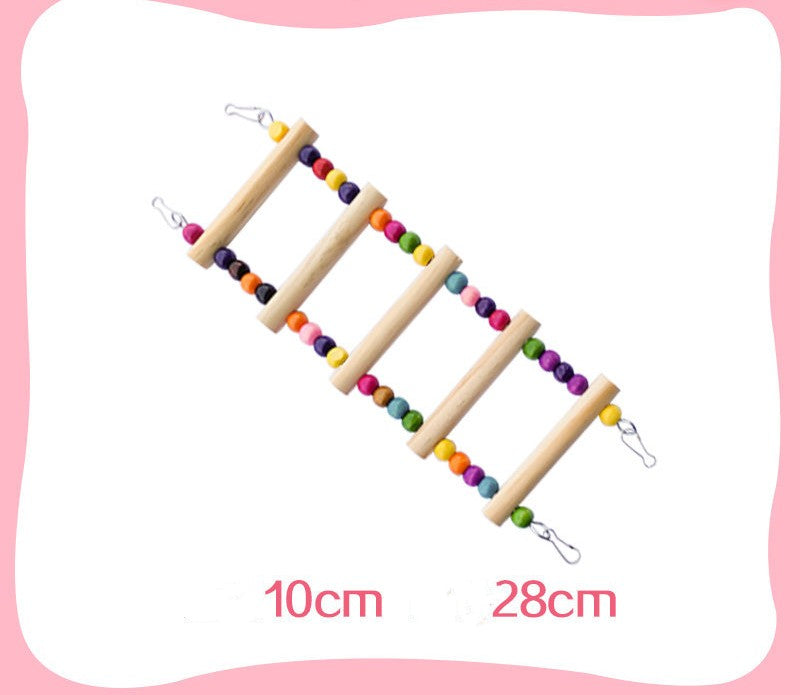 Parrot bird toy ladder with wooden rungs and colorful beads, hanging hooks on Tampa Home & Garden Store