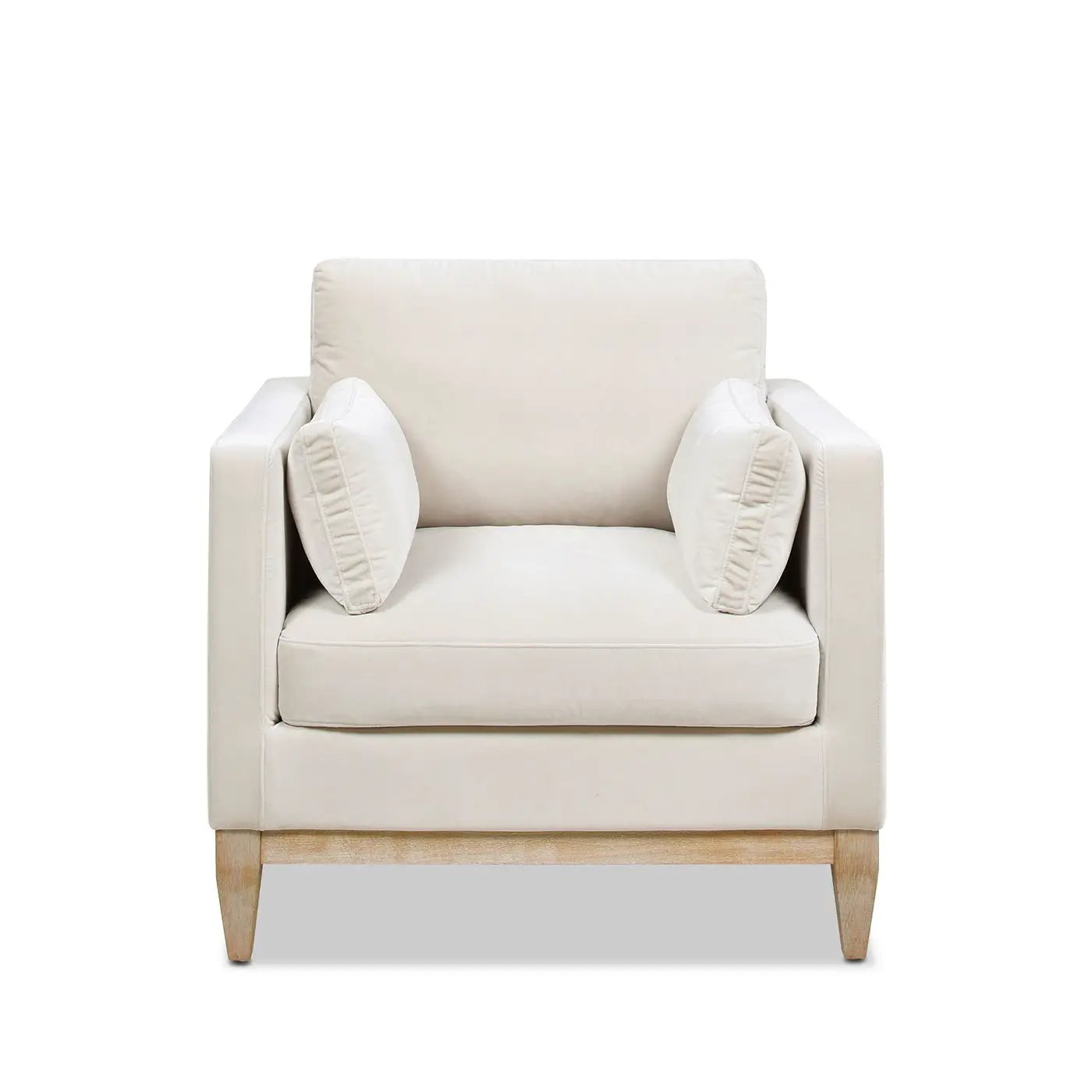 Knox Arm Chair cream upholstery with wood legs and two pillows Unique Piece Furniture on Tampa Home & Garden Store