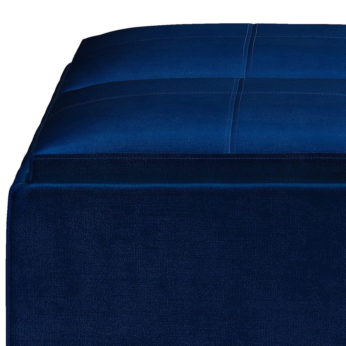 Avalon Square Ottoman Coffee Table With Trays, blue denim fabric, storage ottoman on Tampa Home & Garden Store
