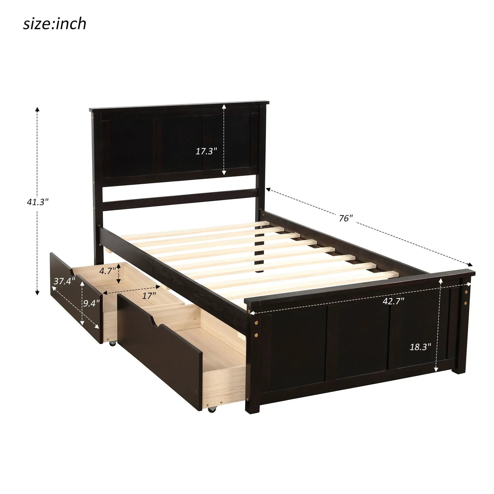 Platform storage bed in dark wood with 2 wheel drawers by Unique Piece Furniture on Tampa Home & Garden Store