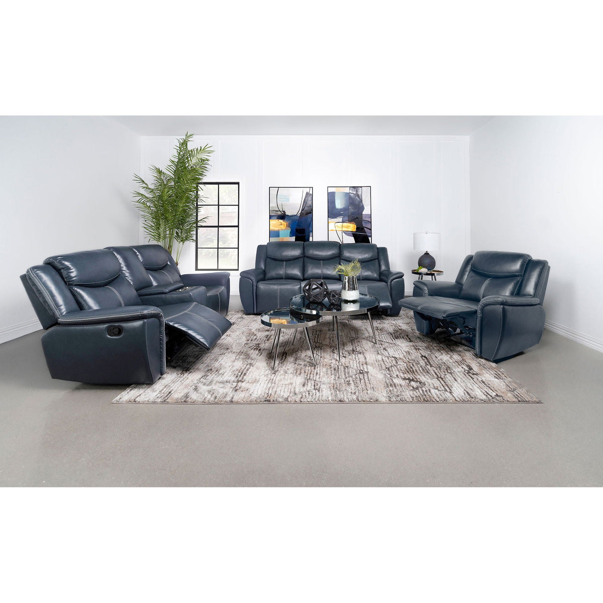 Blue Motion Reclining Sofa And Center Console