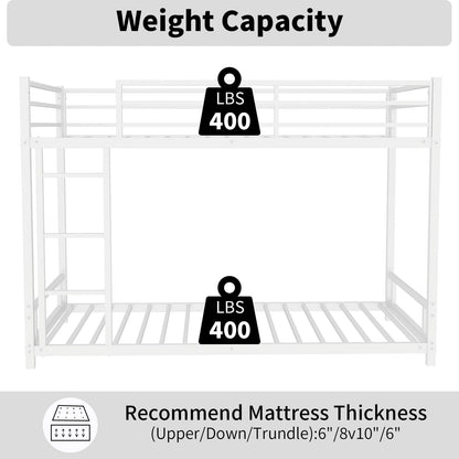 White bunk bed with safety guardrails and ladder, noise-reduction design, 400 lb capacity on Tampa Home & Garden Store