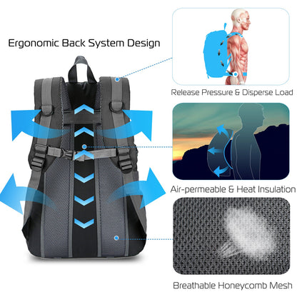 36L GemGear waterproof hiking backpack with ergonomic back system, gray/black on Tampa Home & Garden Store