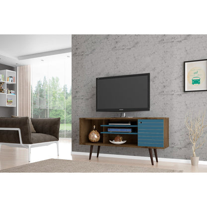 Free Standing Design TV Stand with Storage wooden console with blue drawers HouseOfZazla on Tampa Home & Garden Store