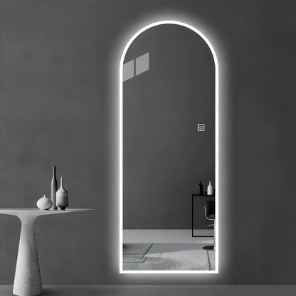 LED full-length wall mirror with symmetrical arch and dimmable lighting in silver on Tampa Home & Garden Store