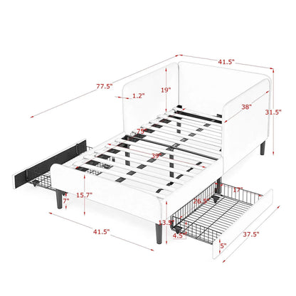Upholstered Bed Frame With Drawers and Sofa Bed