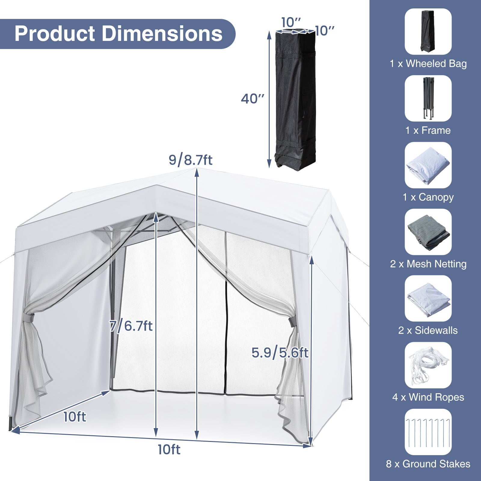 GemGear pop-up canopy tent in white with 4 sidewalls, mesh netting, and wheeled bag on Tampa Home & Garden Store