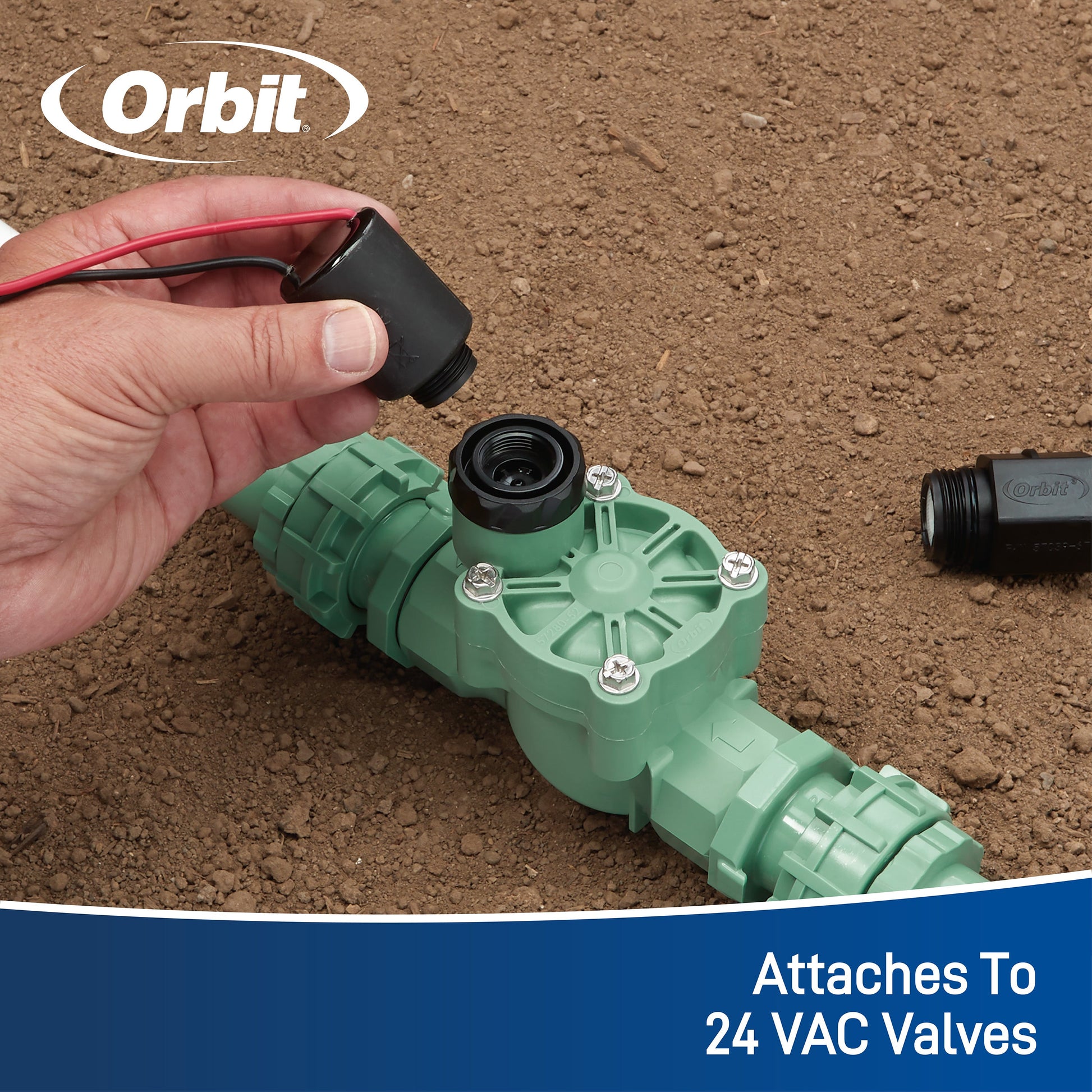Battery-powered sprinkler controller from Orbit Irrigation with red/black wires to valve on Tampa Home & Garden Store