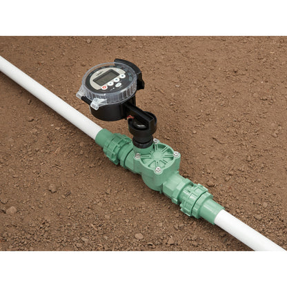 Battery-Powered Sprinkler Controller by Orbit Irrigation with digital display on irrigation line on Tampa Home & Garden Store