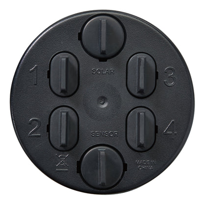 Orbit Irrigation black battery-powered sprinkler controller with 4 toggles and solar sensor on Tampa Home & Garden Store