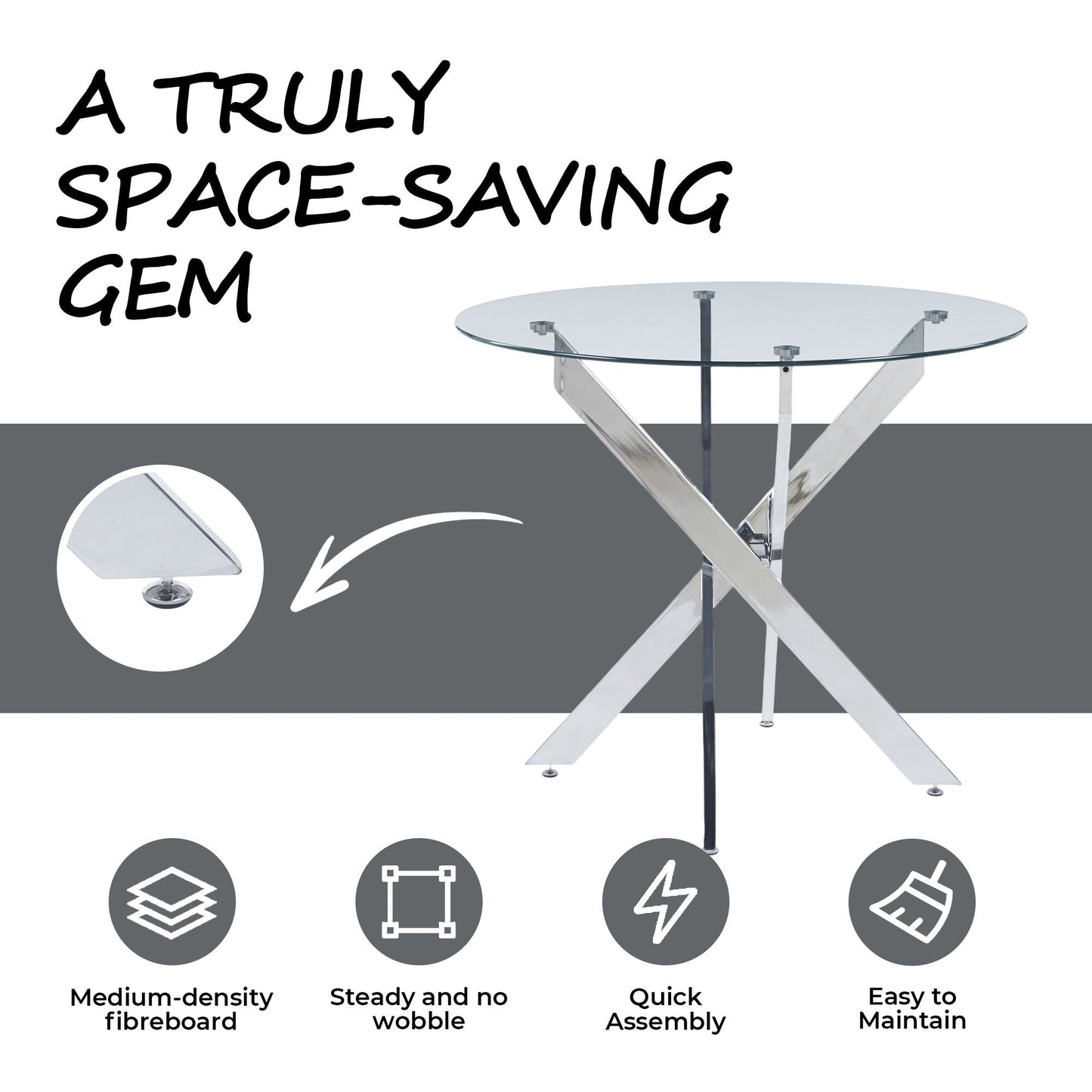 Modern Glass Dining Table with Metal Cross Legs