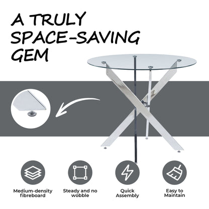 Modern Glass Dining Table with Metal Cross Legs