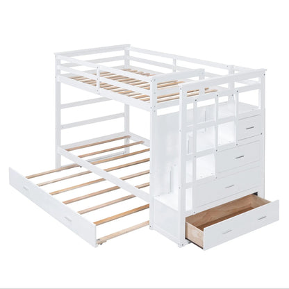 White twin over twin bunk bed with staircase and trundle by Unique Piece Furniture on Tampa Home & Garden Store