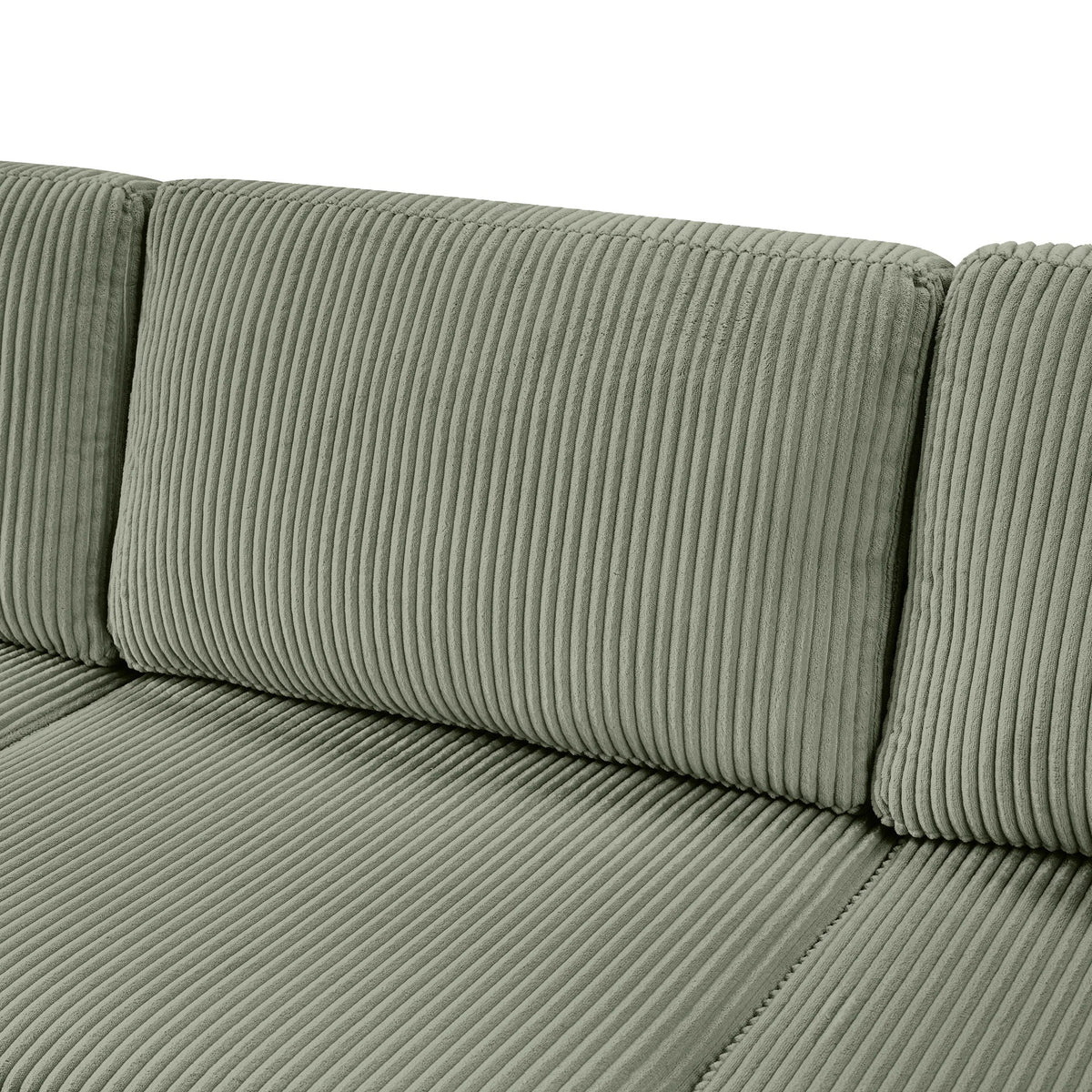 Oversized sectional sofa close-up featuring grey-green corduroy upholstery with vertical ridges on Tampa Home & Garden Store