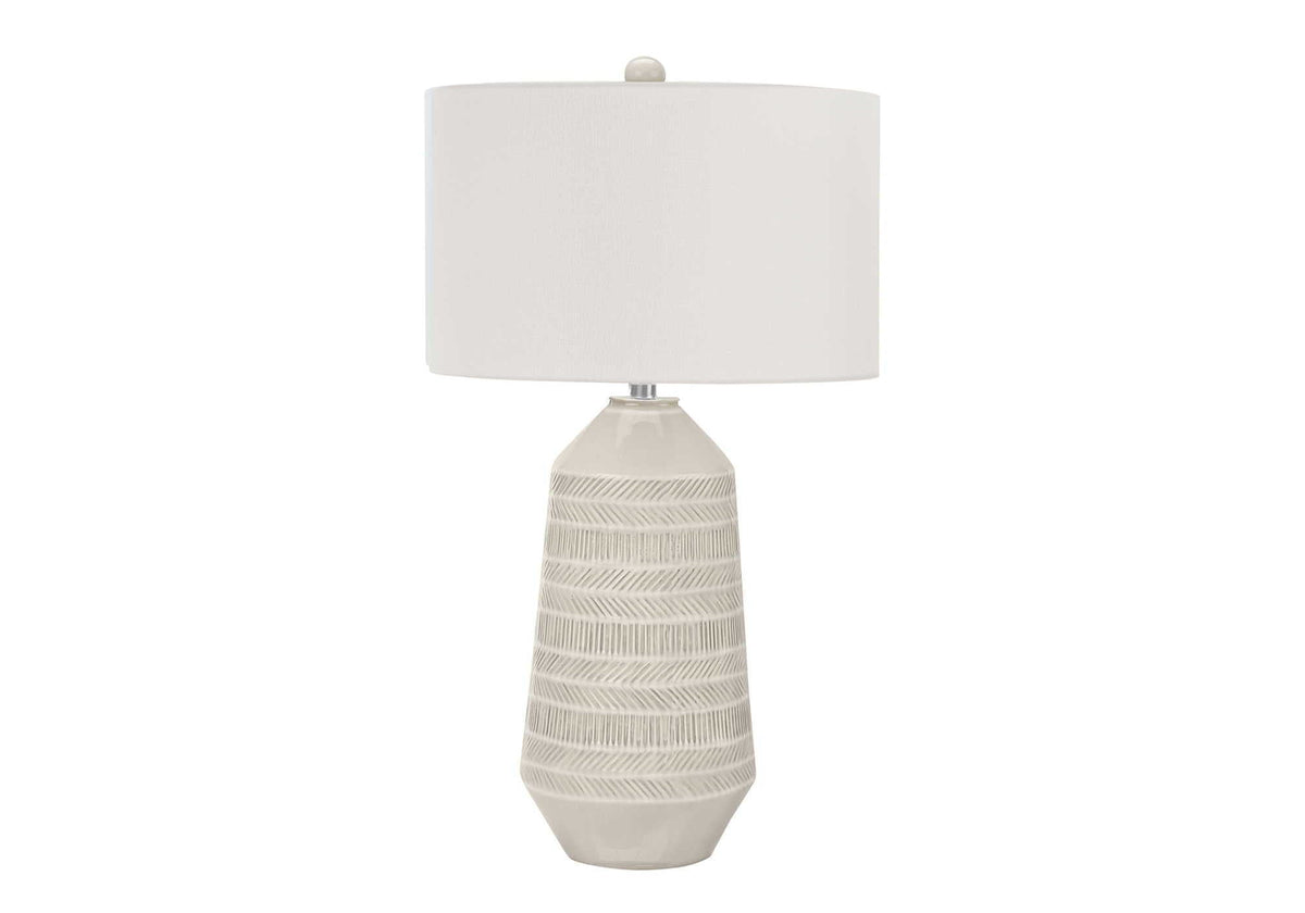 Table lamp with cream ceramic base and white shade, textured diagonal bands by HouseOfZazla on Tampa Home & Garden Store
