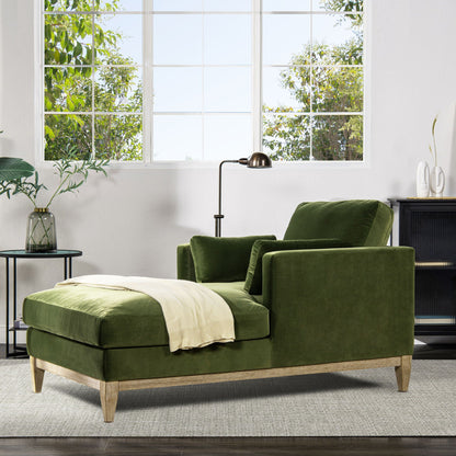 Modern farmhouse chaise lounge chair with removable cushions in green velvet by HouseOfZazla on Tampa Home & Garden Store