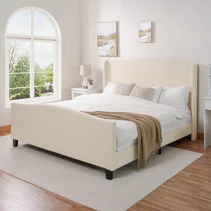 King Size Bed Frame with Teddy Velvet Headboard beige upholstery and black legs on Tampa Home & Garden Store