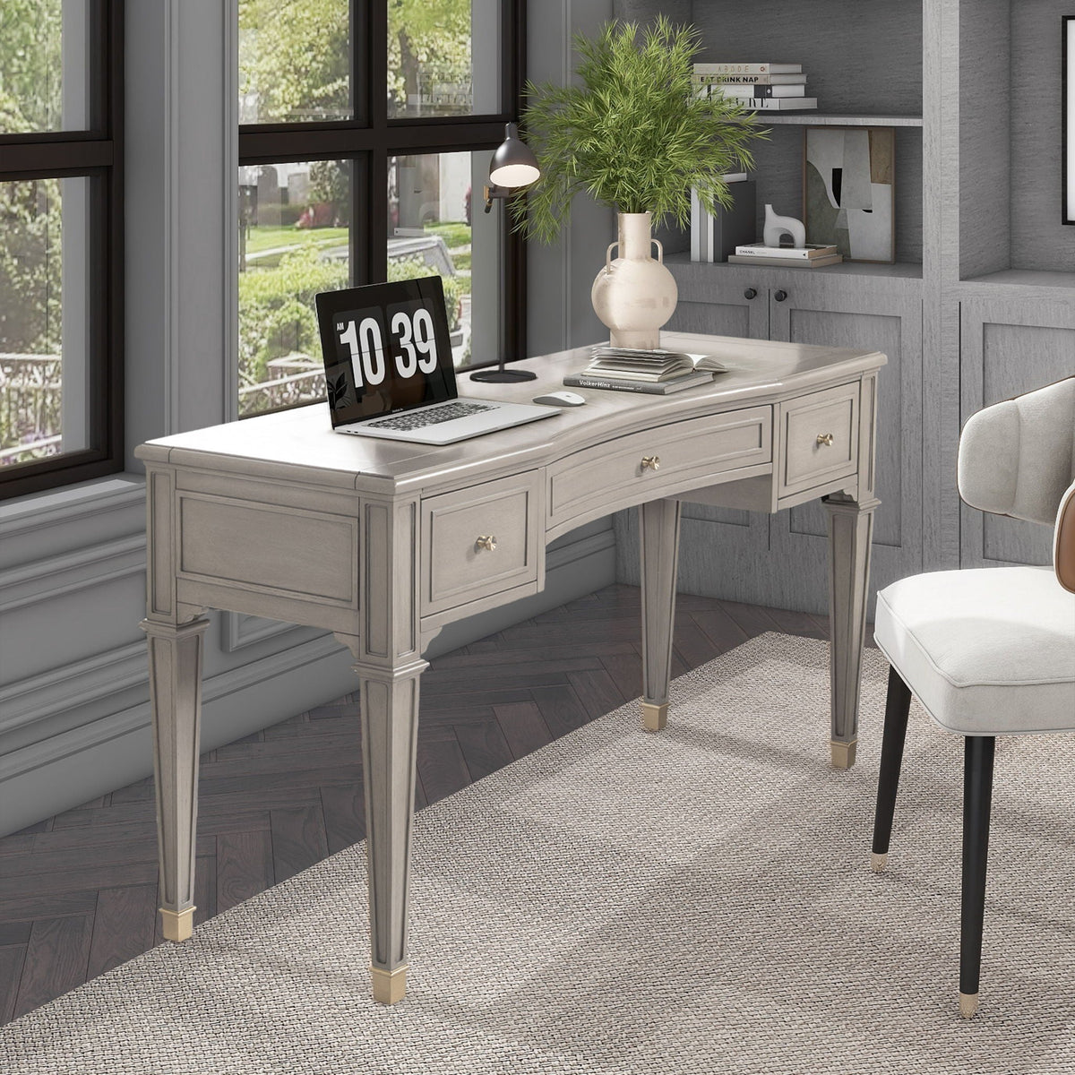 Dauphin 3-Drawer Executive Desk in light gray finish with soft-close drawers by HouseOfZazla on Tampa Home & Garden Store