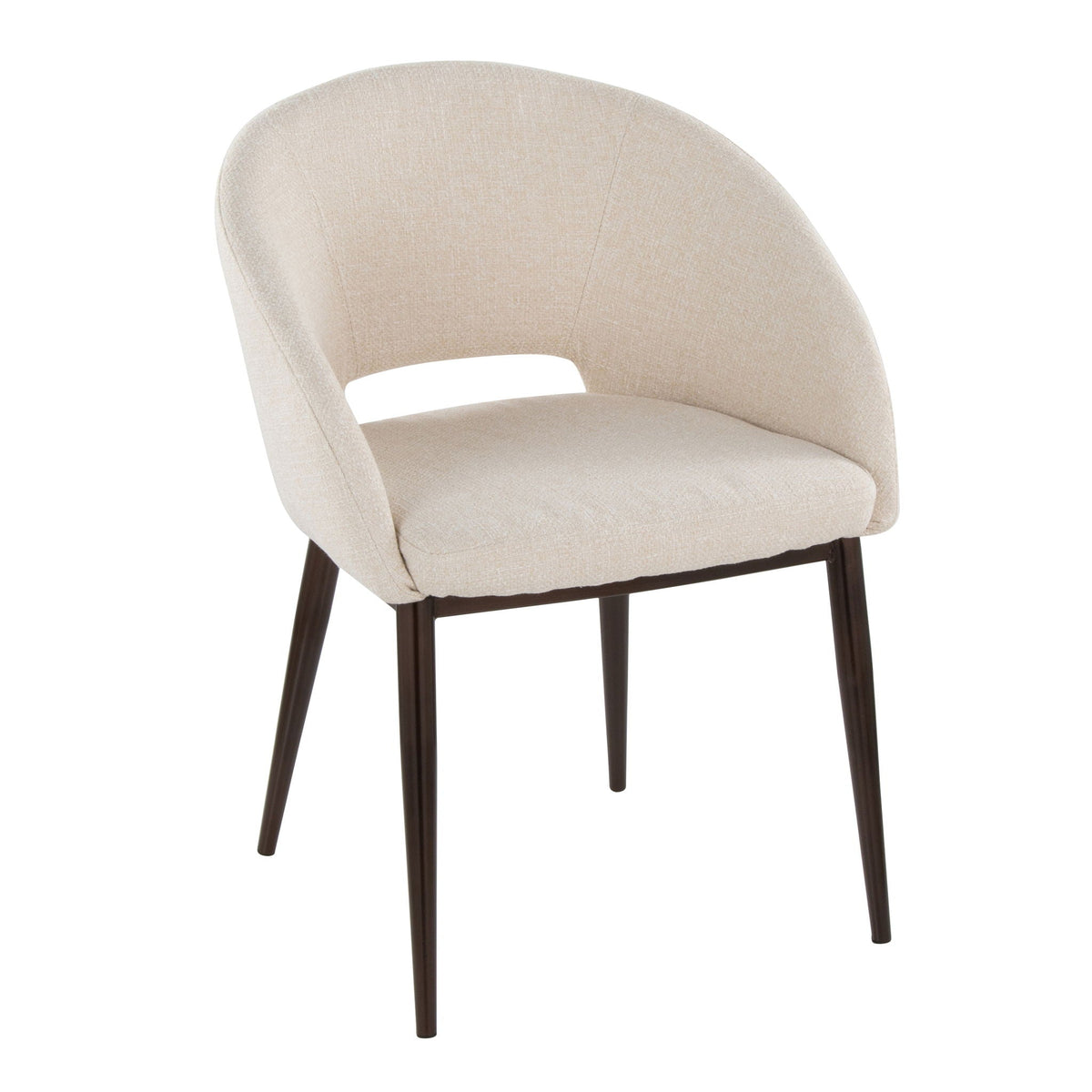 Contemporary Arm Chair with Cut-Out Backrest beige fabric, dark wood legs on Tampa Home & Garden Store