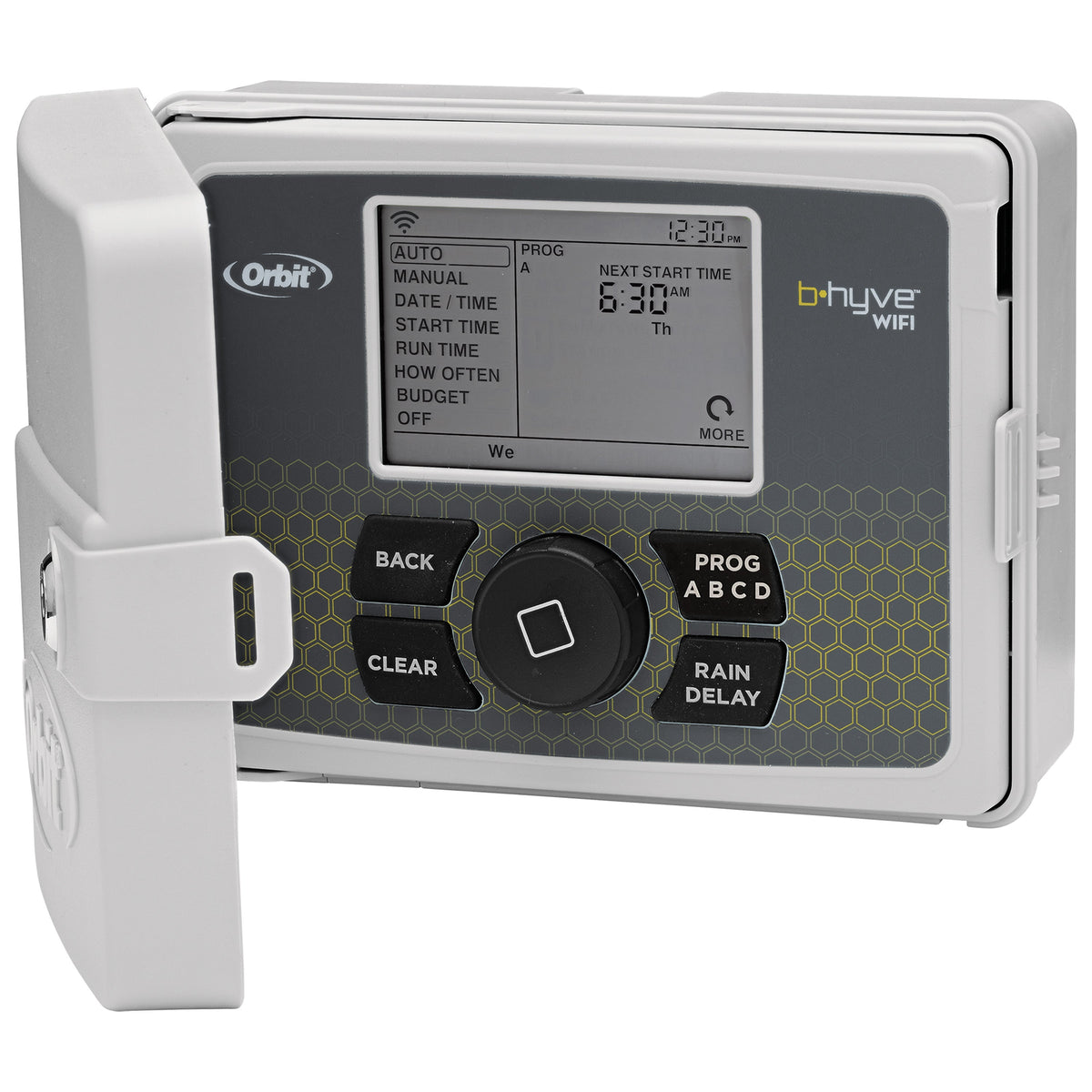 b-hyve WiFi 6-zone sprinkler controller by Orbit Irrigation, gray with digital display on Tampa Home & Garden Store