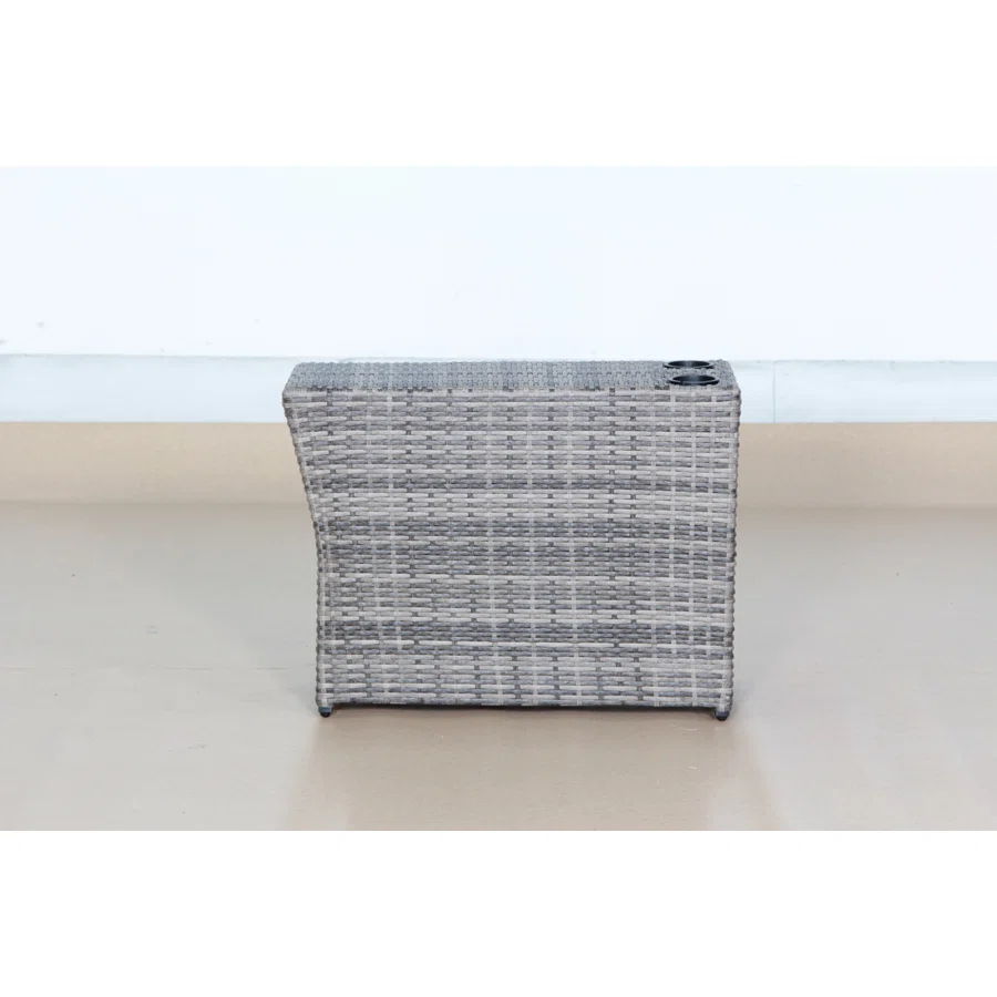 Shick Outdoor Side Table gray mix, woven rattan with cup holders, HouseOfZazla on Tampa Home & Garden Store