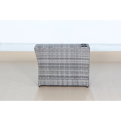 Shick Outdoor Side Table gray mix, woven rattan with cup holders, HouseOfZazla on Tampa Home & Garden Store