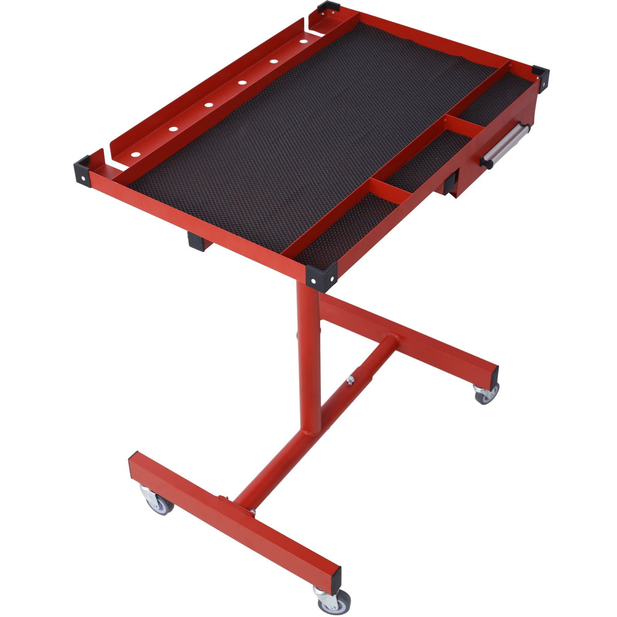 Adjustable Tear Down Work Table with Drawer, red metal work station with caster wheels on Tampa Home & Garden Store