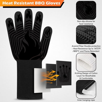 BBQ Gloves 1472°F heat resistant black aramid mitts with non-slip silicone grip on Tampa Home & Garden Store