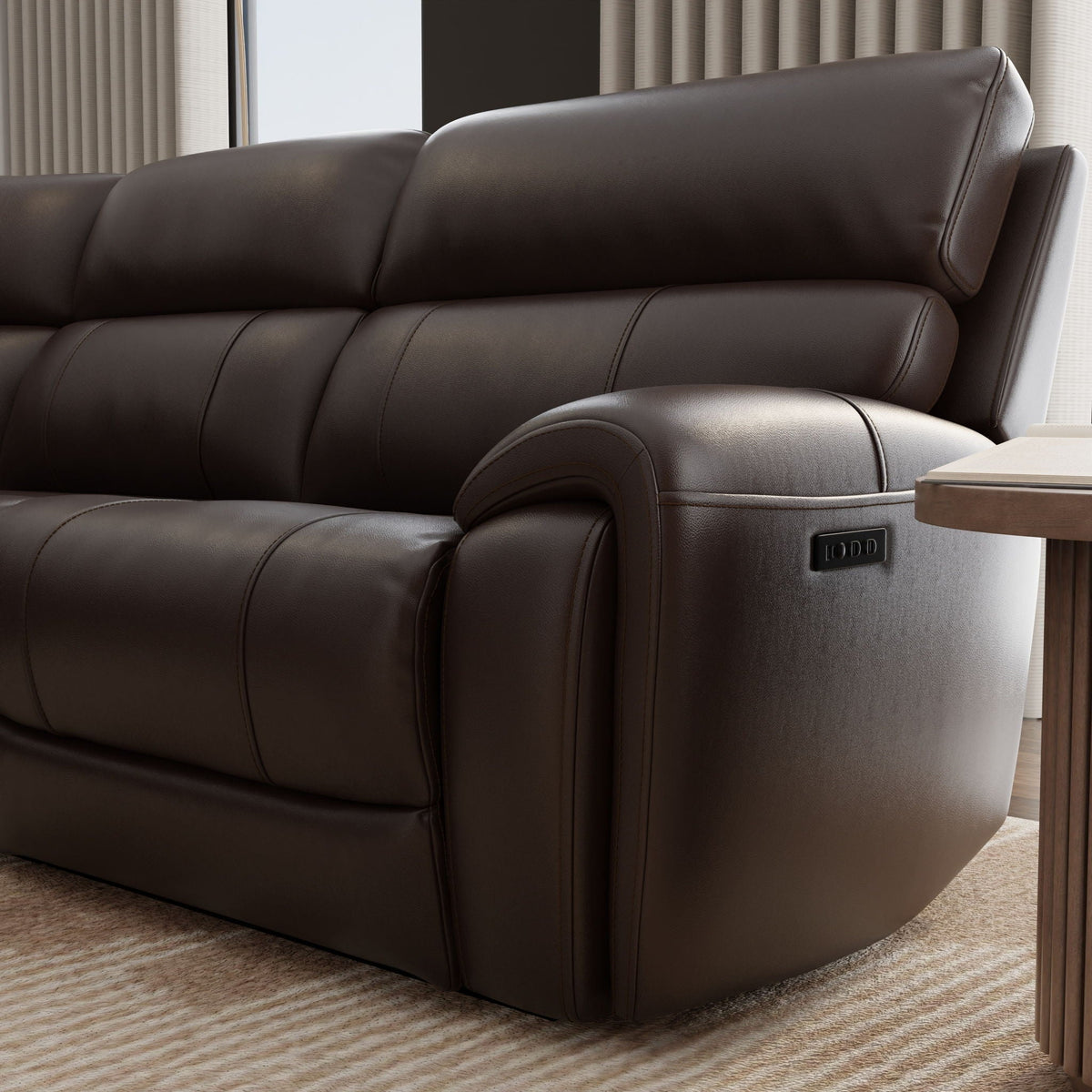 Brazil power reclining chaise longue in dark brown leather with adjustable headrest and footrest on Tampa Home & Garden Store