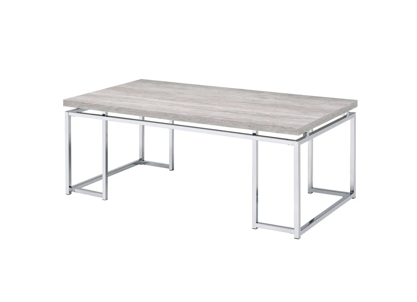 Chafik coffee table with a light gray wood top and chrome metal frame on Tampa Home & Garden Store