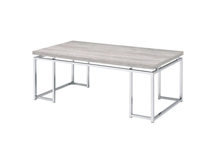 Chafik coffee table with a light gray wood top and chrome metal frame on Tampa Home & Garden Store