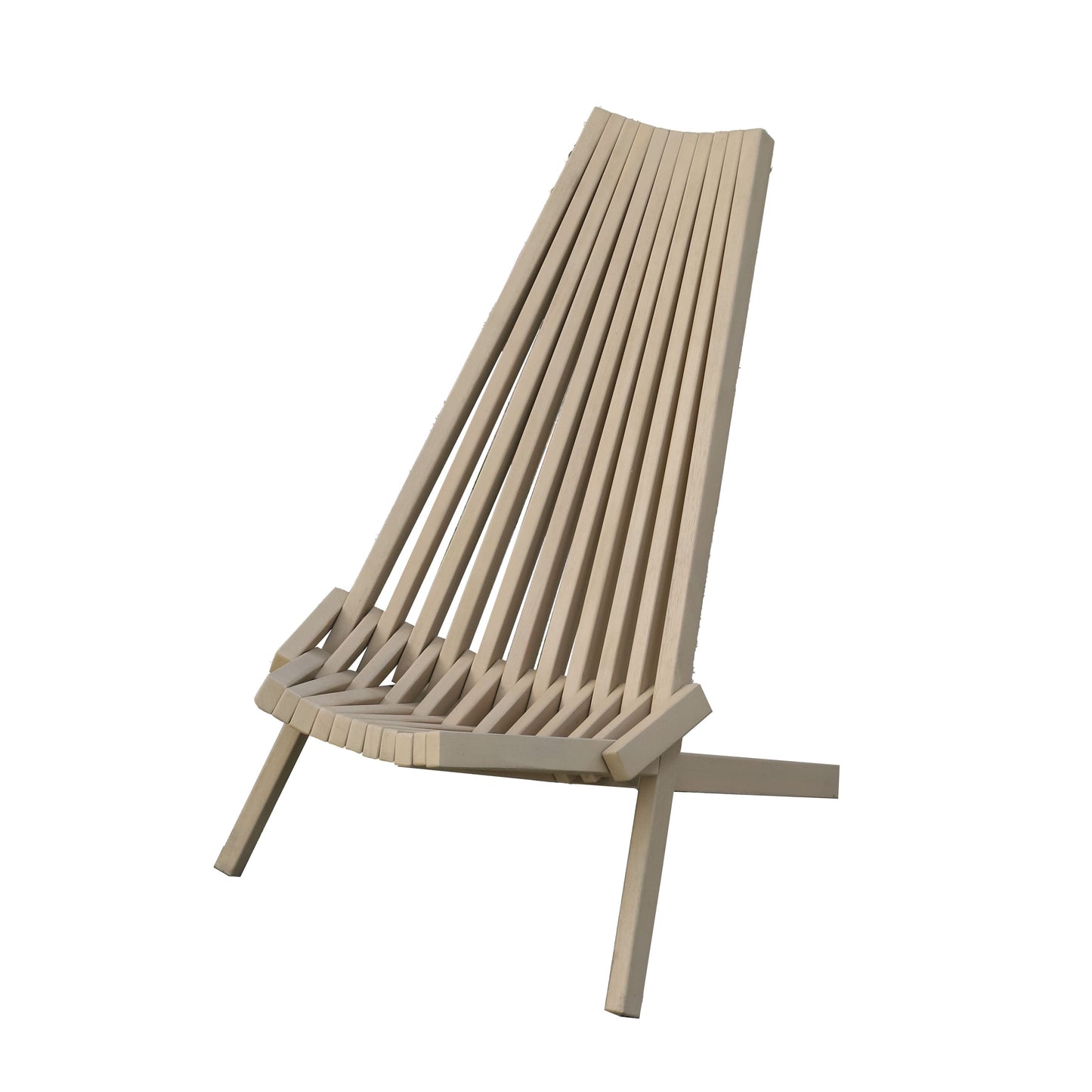 Folding acacia wood lounge chair by HouseOfZazla, beige slatted patio seating on Tampa Home & Garden Store