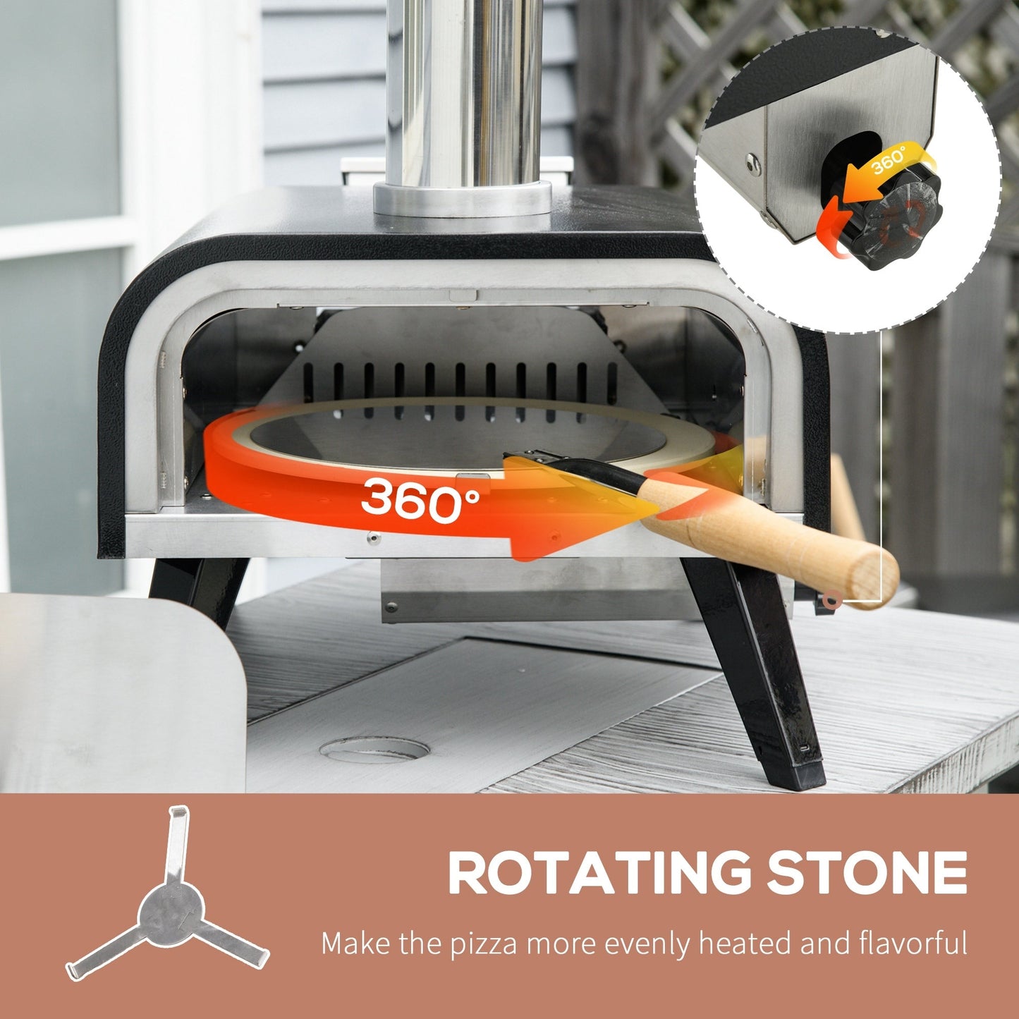 Outsunny outdoor pizza oven with 12in rotating stone and foldable legs stainless steel body on Tampa Home & Garden Store