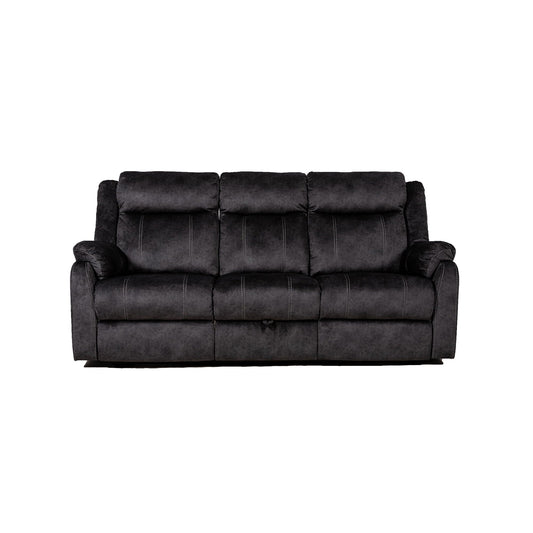Sonet Domino reclining sofas by HouseOfZazla in charcoal gray fabric with contrast stitches on Tampa Home & Garden Store
