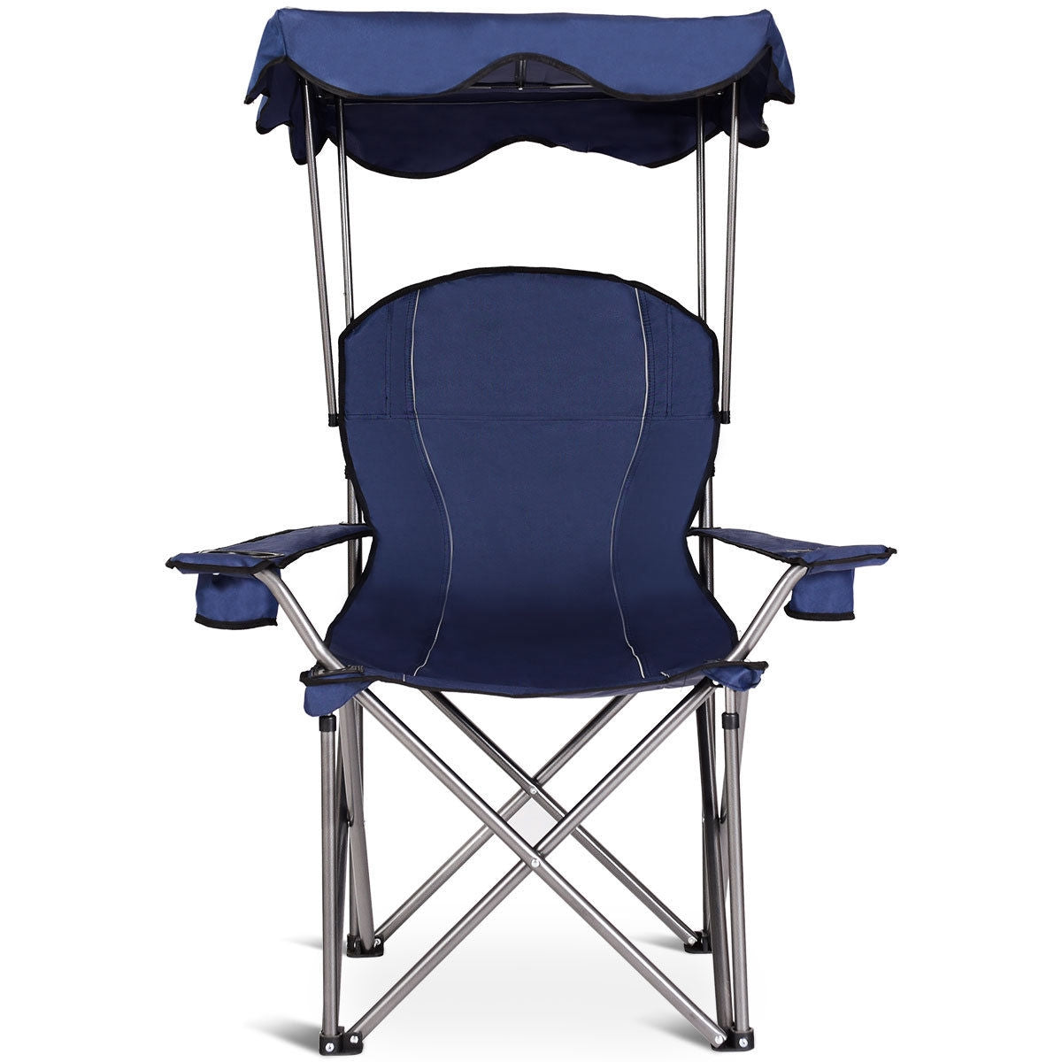 GemGear navy blue portable folding beach chair with canopy and cup holders on Tampa Home & Garden Store