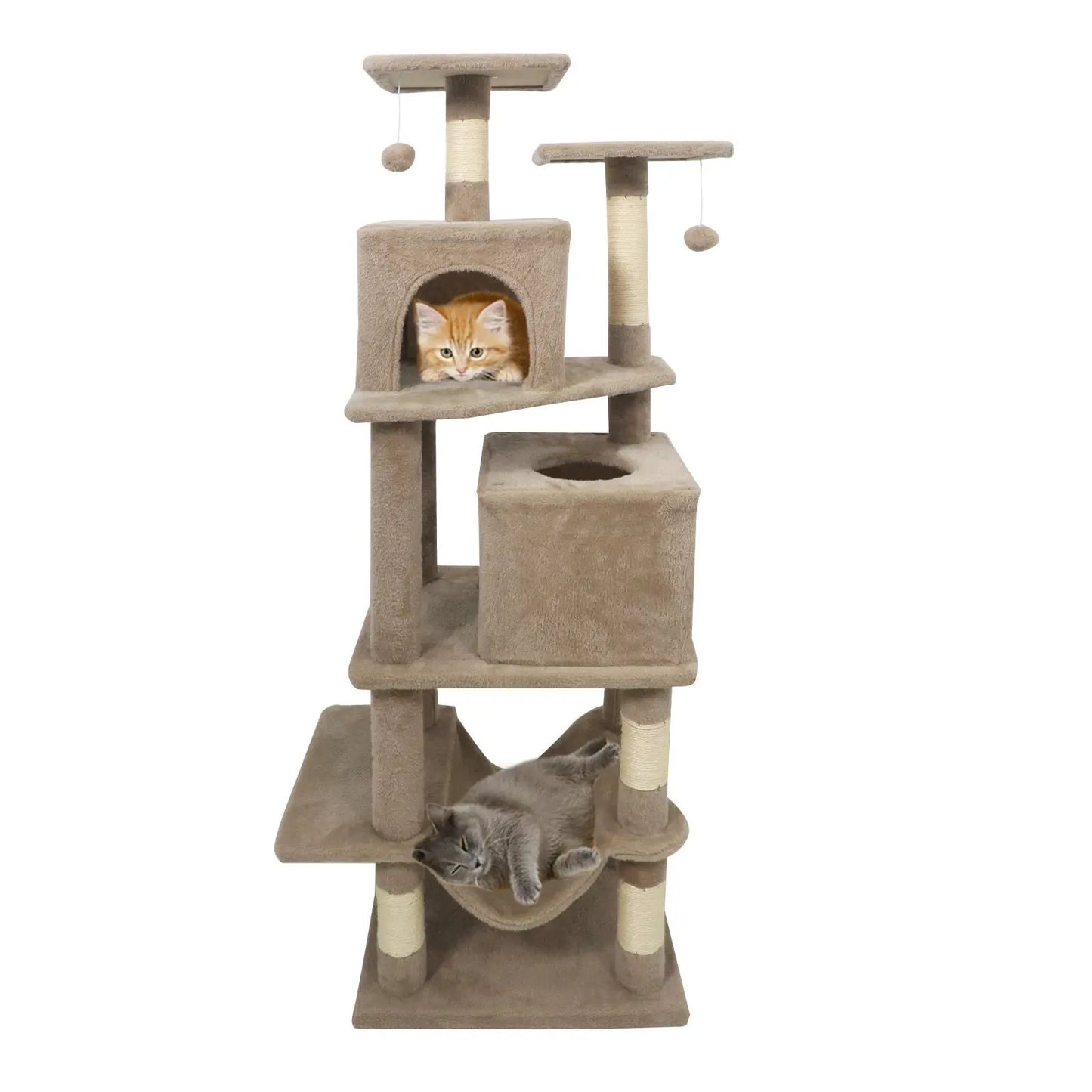 57 Inch Cat Tree with Dual Condos and Hammock