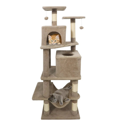 57 Inch Cat Tree with Dual Condos and Hammock