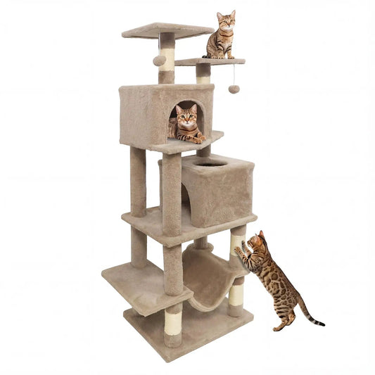 57 Inch Cat Tree with Dual Condos and Hammock