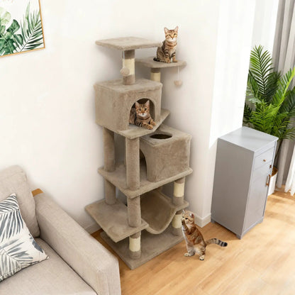 57 Inch Cat Tree with Dual Condos and Hammock
