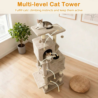 57 Inch Cat Tree with Dual Condos and Hammock
