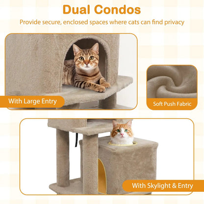 57 Inch Cat Tree with Dual Condos and Hammock