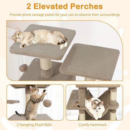 57 Inch Cat Tree with Dual Condos and Hammock