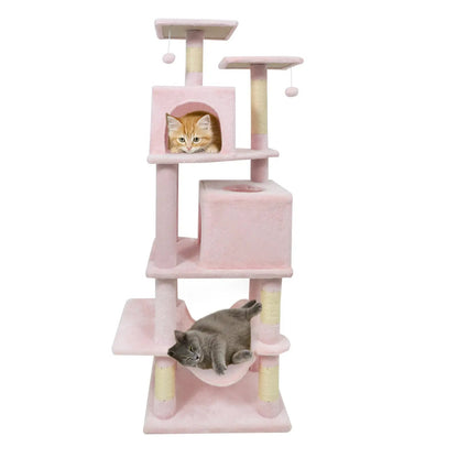 57 Inch Cat Tree with Dual Condos and Hammock