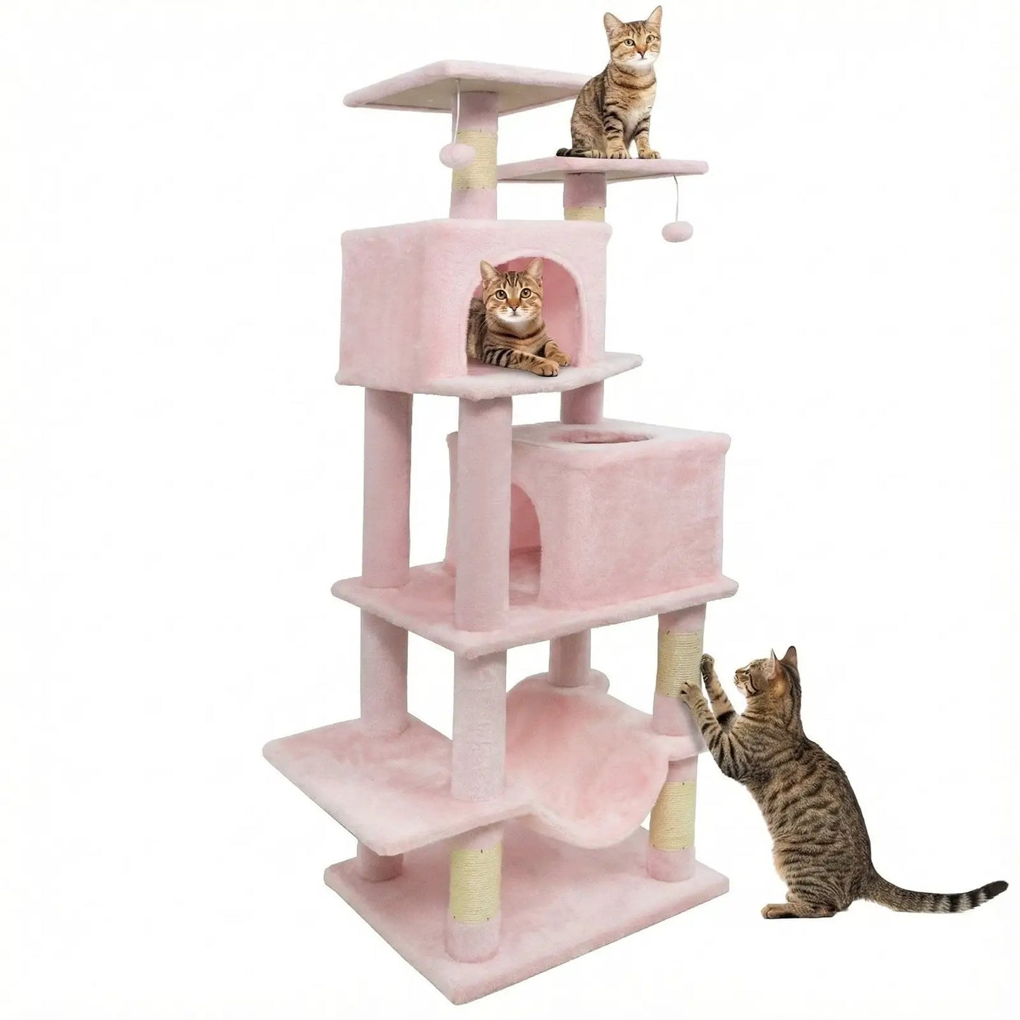 57 Inch Cat Tree with Dual Condos and Hammock