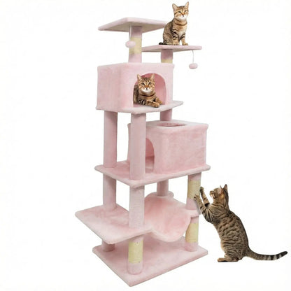 57 Inch Cat Tree with Dual Condos and Hammock