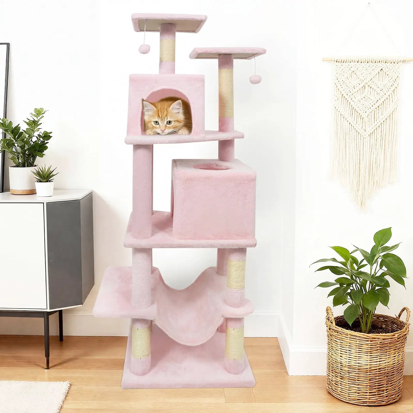57 Inch Cat Tree with Dual Condos and Hammock