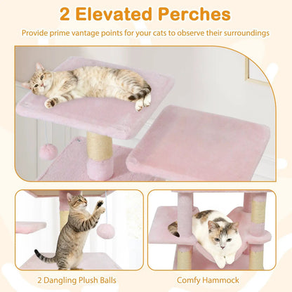 57 Inch Cat Tree with Dual Condos and Hammock