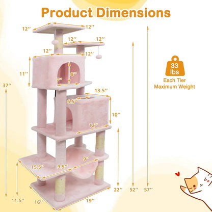 57 Inch Cat Tree with Dual Condos and Hammock